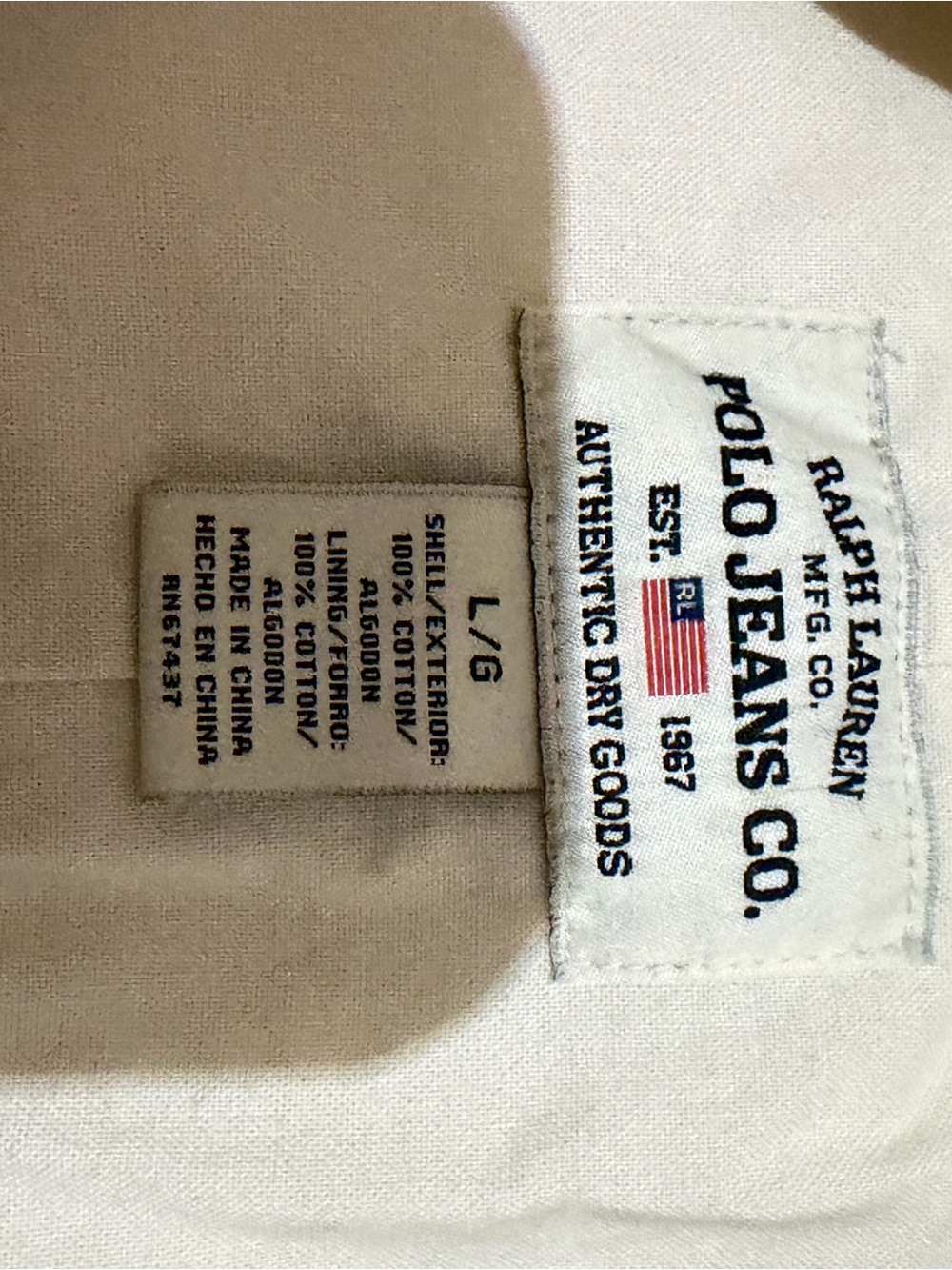 Ralph Lauren Polo Jeans Co. Off-White Cotton Label Detail vintage utility L - Picture 2 of 5